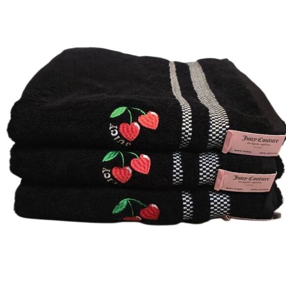 Juicy Couture Home Cherry Embroidery Oversized Plush Bath Towel Set - Picture 2 of 7